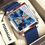 POEDAGAR E109 Luxury Top Man Watch Electronic Square LED Alarm Chronograph Men's Watches Week Date Dual Time Display Men Quartz Clock - Image 3