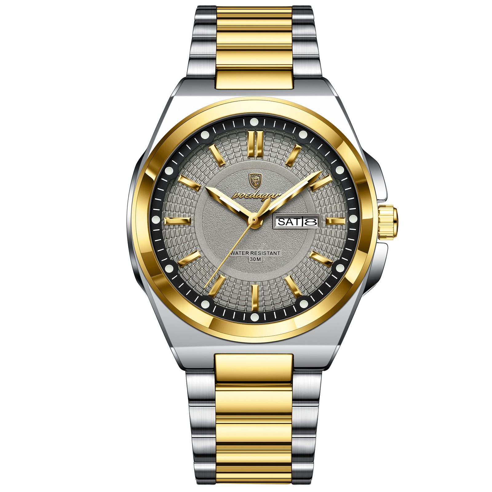 间灰 POEDAGAR 896 Fashion Classic Men Wristwatches Stainless Steel Waterproof Luminous Man Watch Date Week Quartz Business Men's Watches - Image 1