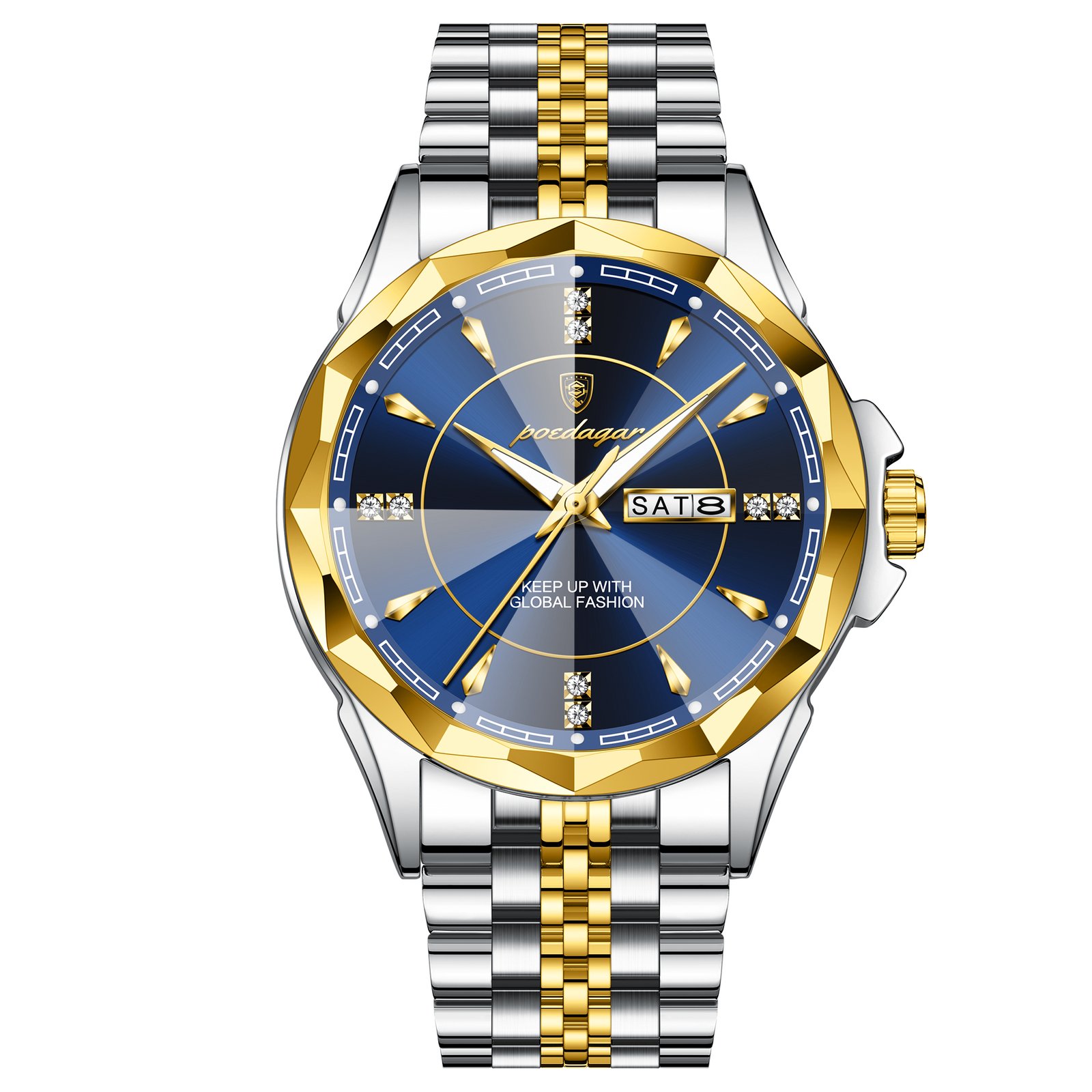 间金蓝面 POEDAGAR 674 Luxury Watch For Man Stainless Steel Date Week Quartz Men Clock Waterproof Luminous Military High Quality Men's Watches - Image 1