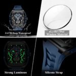 POEDAGAR 694 Men's High Quality Sport Watch - 30m Waterproof Stainless Steel Case, Luminous Dial, Silicone Strap, Nice Watches For Men - Image 6