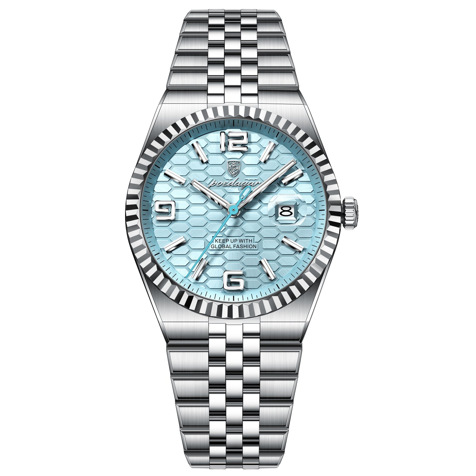 银壳浅蓝 POEDAGAR 839 High Quality Original Men's Watch Waterproof Luminous Stainless Steel Calendar Luxury Business Men's Watch Quartz Watch - Image 1