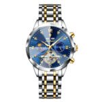 POEDAGAR 1422 Luxus-Herrenuhr, modisch, wasserdicht, hohles Tourbillon, automatische mechanische Herrenarmbanduhr aus Edelstahl