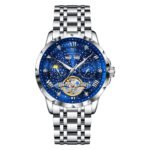 POEDAGAR 1420 Top Original Herrenuhr Automatik Mechanisch Edelstahl Herrenuhren Kalender Hohl Tourbillon Herrenuhr