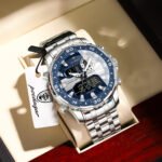 POEDAGAR E122 Luxury LED Men's Watch Dual Time Digital Display Waterproof Date Male Electronic Stainless Steel Watch - Image 3