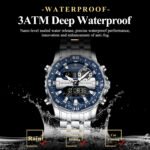 POEDAGAR E122 Luxury LED Men's Watch Dual Time Digital Display Waterproof Date Male Electronic Stainless Steel Watch - Image 4
