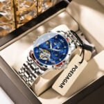POEDAGAR 1420 Top Original Men Clock Automatic Mechanical Stainless Steel Men's Watches Calendar Hollow Tourbillon Man Watch Male - Image 3