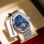 POEDAGAR 1420 Top Original Men Clock Automatic Mechanical Stainless Steel Men's Watches Calendar Hollow Tourbillon Man Watch Male - Image 4