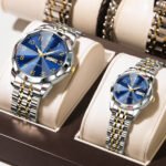 POEDAGAR 852 + 3078 Top Fashion Watches For Couple Waterproof Date Week Couple's Watches Quartz Stainless Steel Couple Watch Lovers Set+Box