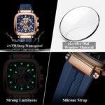 POEDAGAR 849 Square Sport Man Wristwatch Date Waterproof Luminous Chronograph Watch For Men Silicone Strap Men's Quartz Watches Male - Image 8